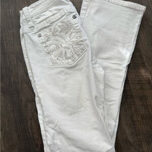 Miss Me White Boot Cut Jeans with Embroidered Pocket